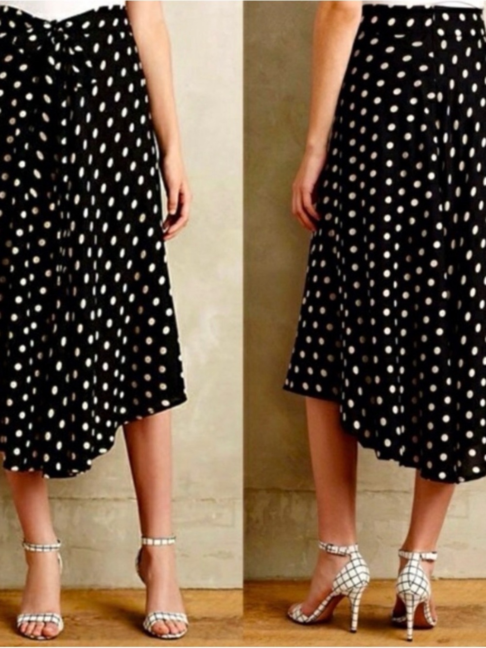 Anthropologie Porridge Black Polka Dot Midi Skirt